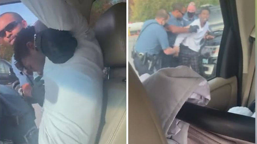 美国黑人因其女友超速驾驶被警方从车上强行逮捕