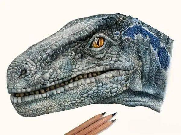 插画作品彩铅手绘逼真的恐龙