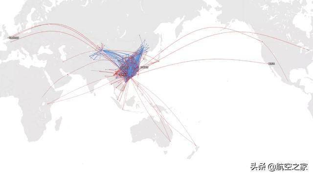 图,南航在全球的航线网络示意图