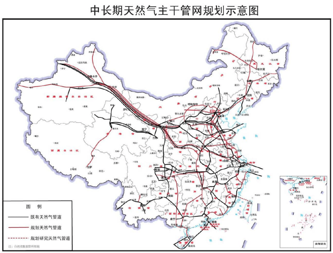 已建成的西气东输管道一,二,三线,川气东送,陕京线,中缅线,中俄线等