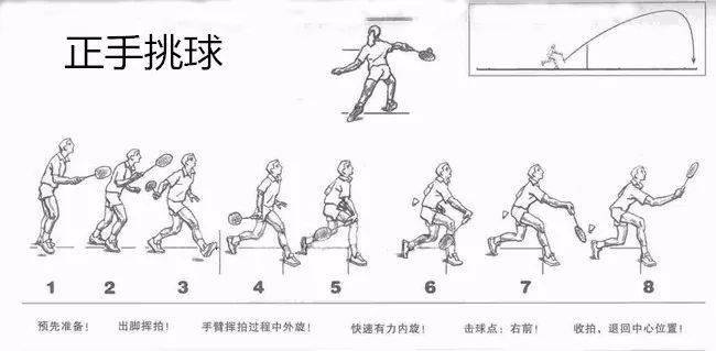 用正拍面向正前上方挥动为正手挑直线球;用正拍面向斜前上方挥动则为