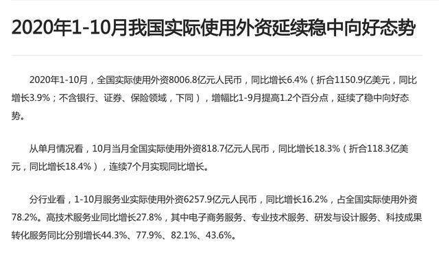 商务部：1-10月全国吸收外资6219.3亿元人民币