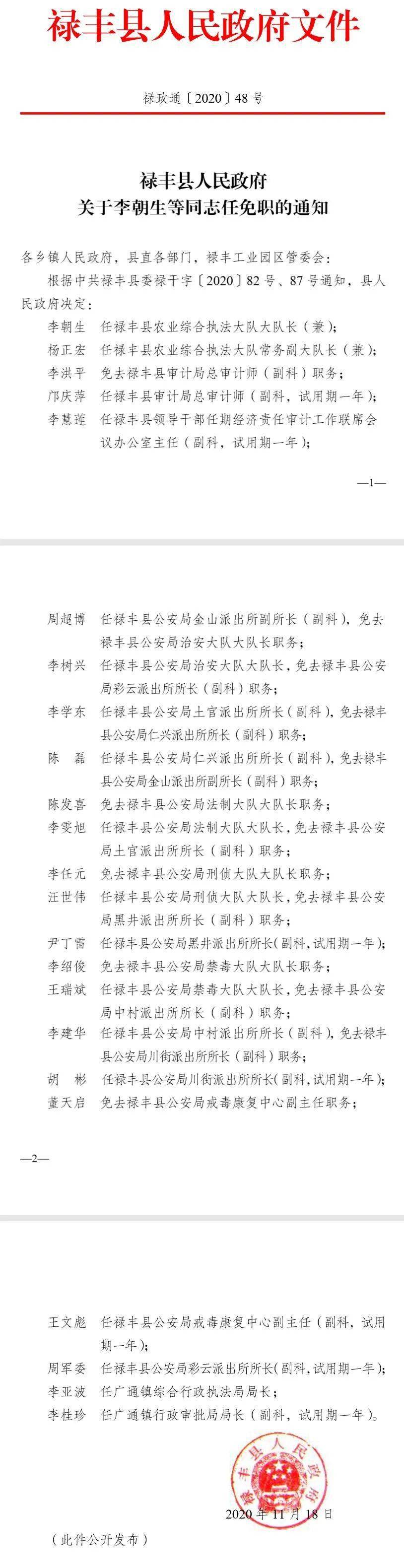 最新禄丰发布一批任免职通知涉及23名干部