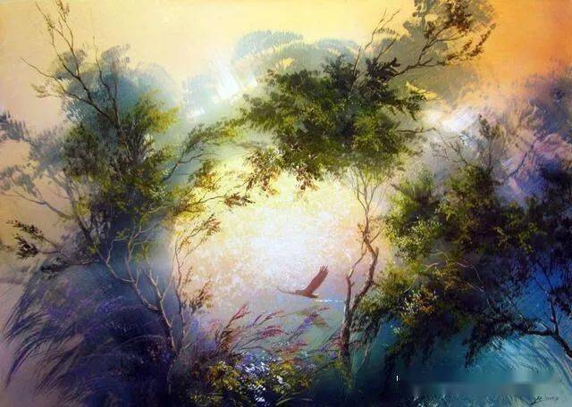 穿过森林的一束光 : 秋天的森林俄罗斯画家victor yushkevich