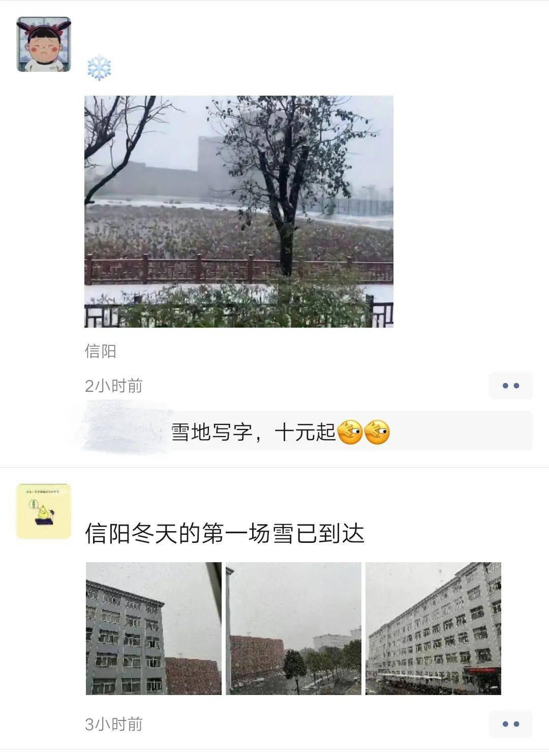 什么信阳下雪了