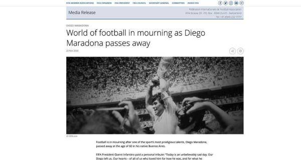 【开云app官网下载安卓】
国际足联悲悼阿根廷球星马拉多纳去世:最良好的天才之一