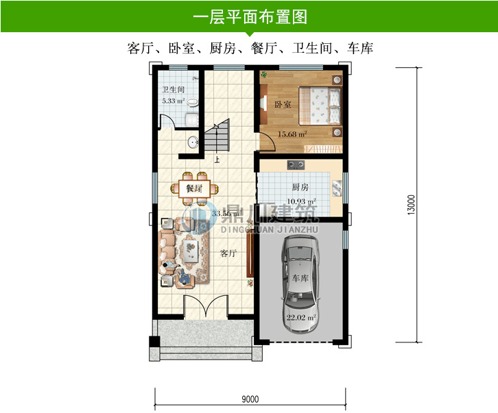 开间9米,农村四层别墅,占地122平米,带车库设计