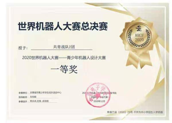 青少年|江西共青城学子在2020世界机器人大赛荣获一等奖
