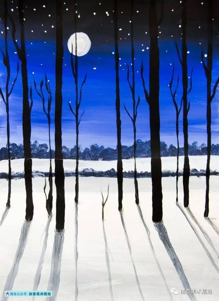 水粉画教程雪夜的森林