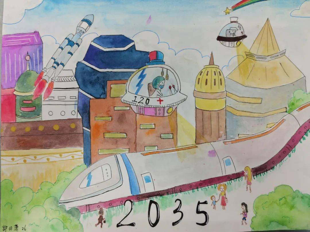 (吕明睿) 2035年,我们的生活会变成什么样呢?队员们拿出笔进行了创作.