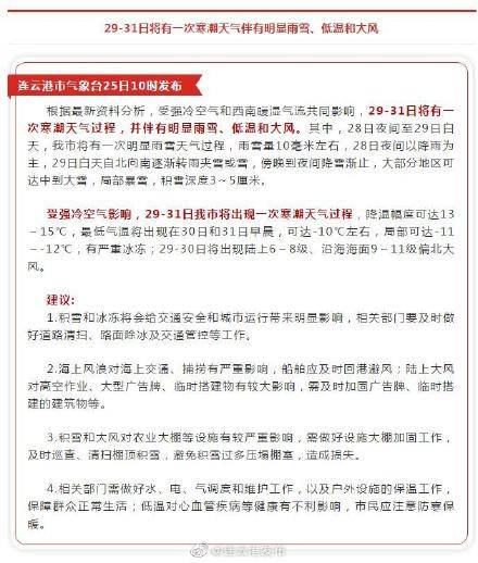 寒潮！雨雪、大风将到连云港！