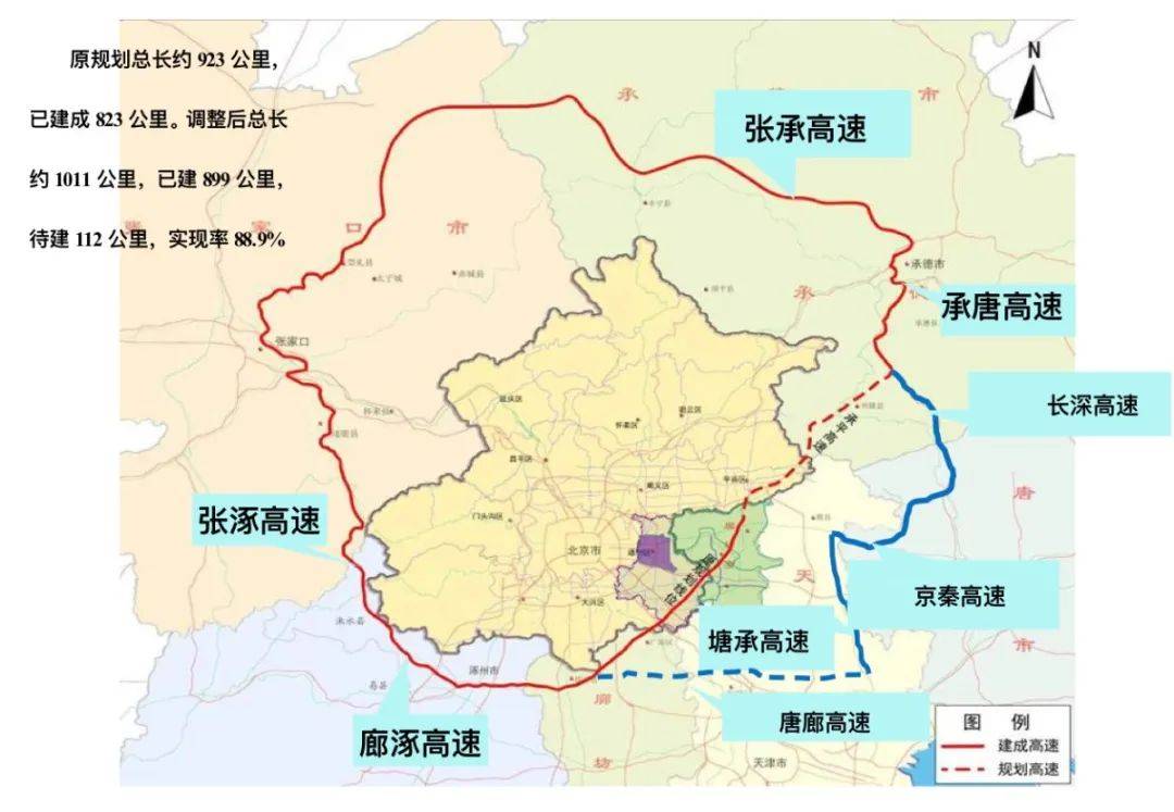 首都地区环线高速公路原规划总里程约923公里,在北京市域内为兴隆至