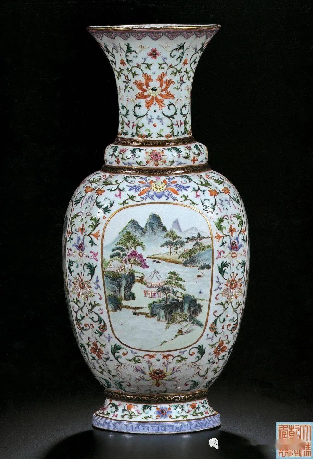 清朝粉彩山水人物文瓶高さ475cm - 花瓶