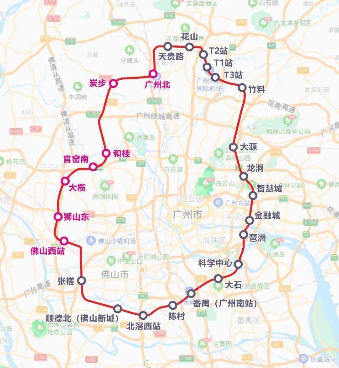 广佛环线西段呈南北走向,往南顺接在建的佛山西站至广州南站,其中