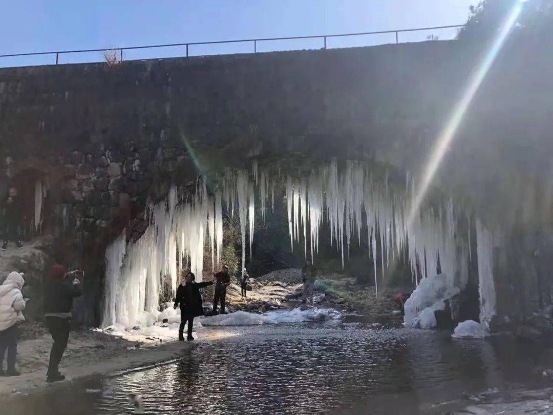 天台山惊现"冰桥"奇观 冰钻拔程长 根根象奓菜头 挂索面样!