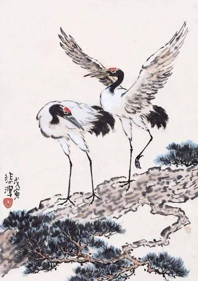 国画大师徐悲鸿画里的鹤,仙气!_松鹤延年