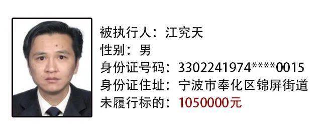 奉化法院曝光最新一批失信被执行人员名单