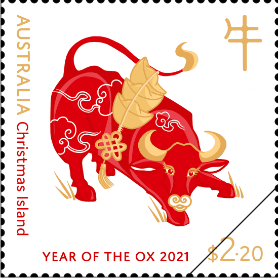 牛年纪念邮票(售价2.2澳元)(图片来源:australia post)