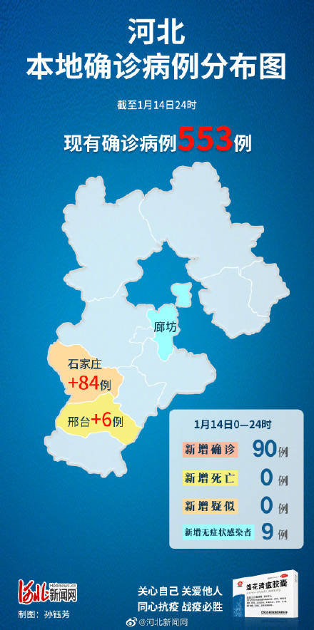 河北本地确诊病例分布图 (1月15日更新)