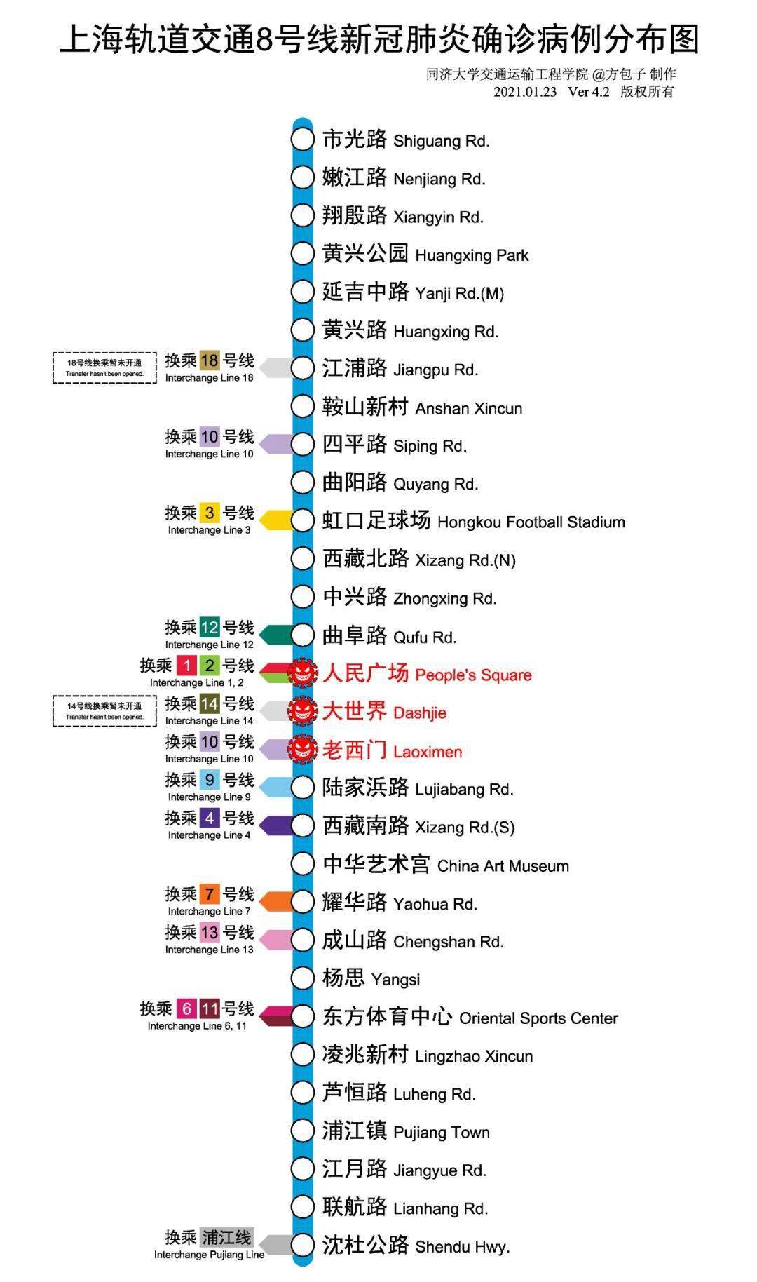 【疫情】上海地铁新冠肺炎确诊病例分布图(2021.01.23