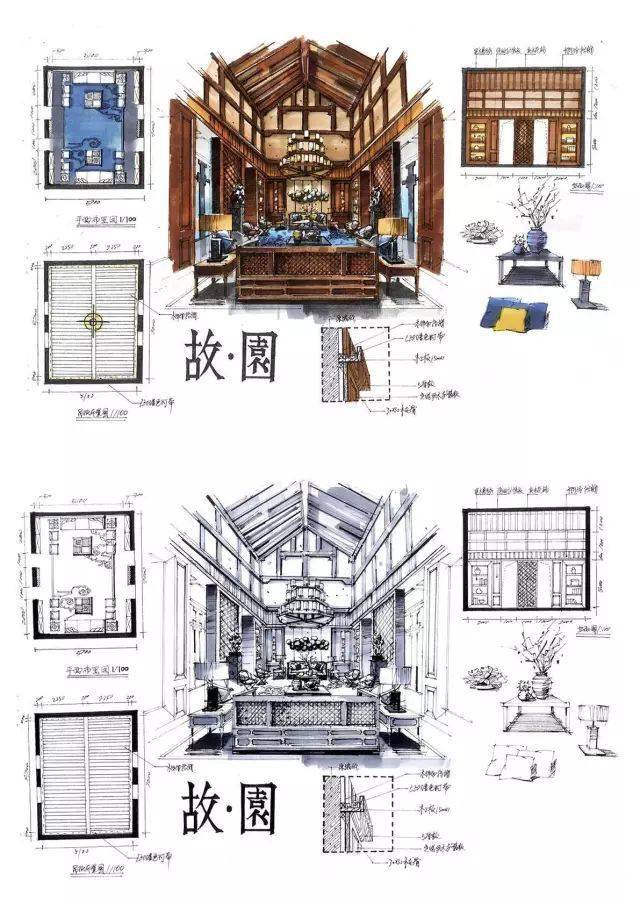 室内设计手绘马克笔上色快题分析图解