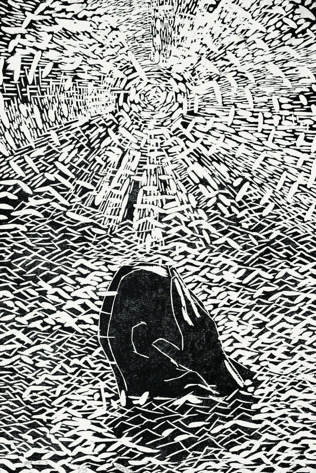 方力钧 木刻版画 122×82cm 1998年