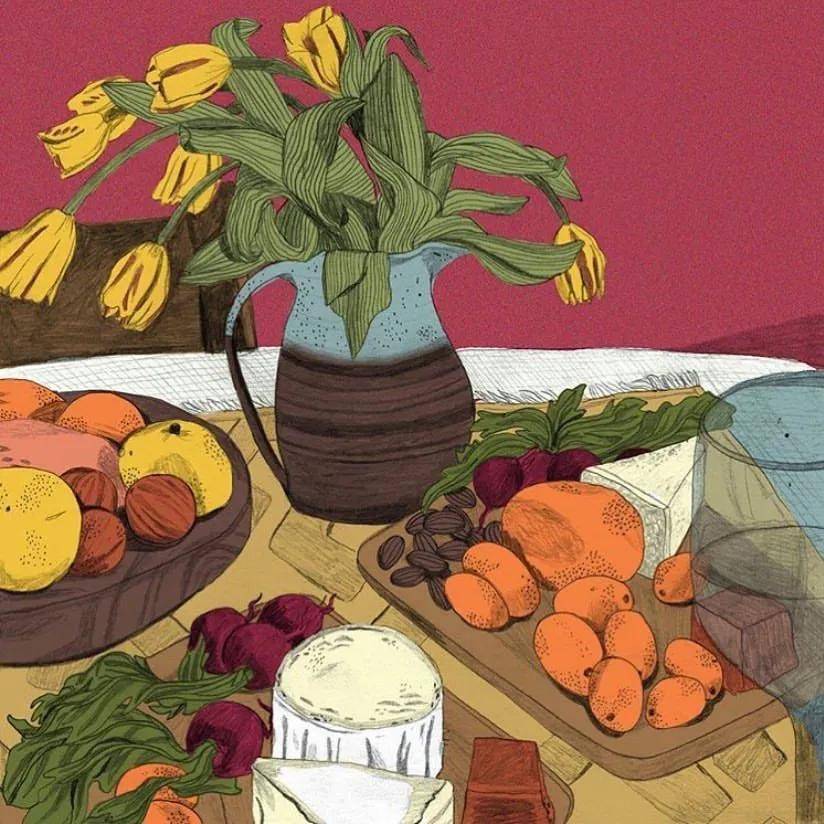 插画这组美食主题插画设计有着鲜艳明快的色彩