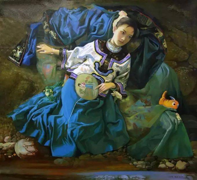 鲁美女教授画中的少女,青春靓丽,细腻逼真_油画