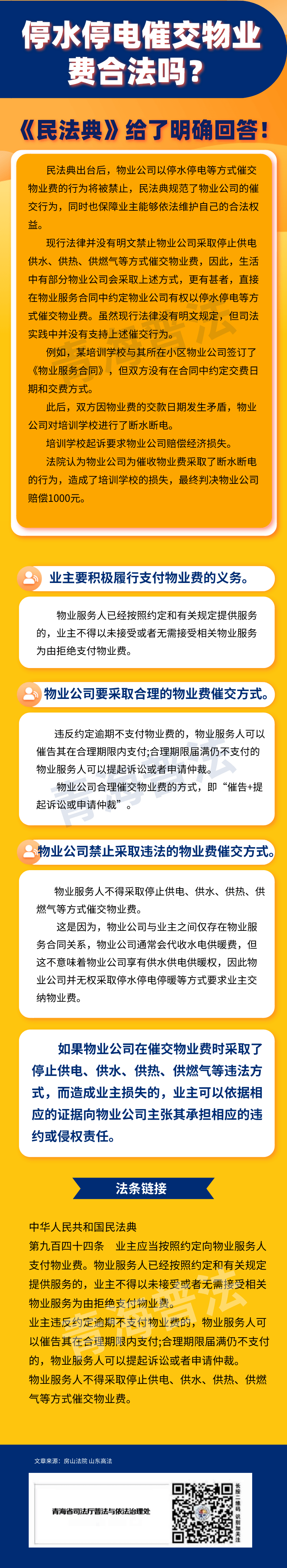 普法课堂停水停电催交物业费合法吗民法典给了明确回答