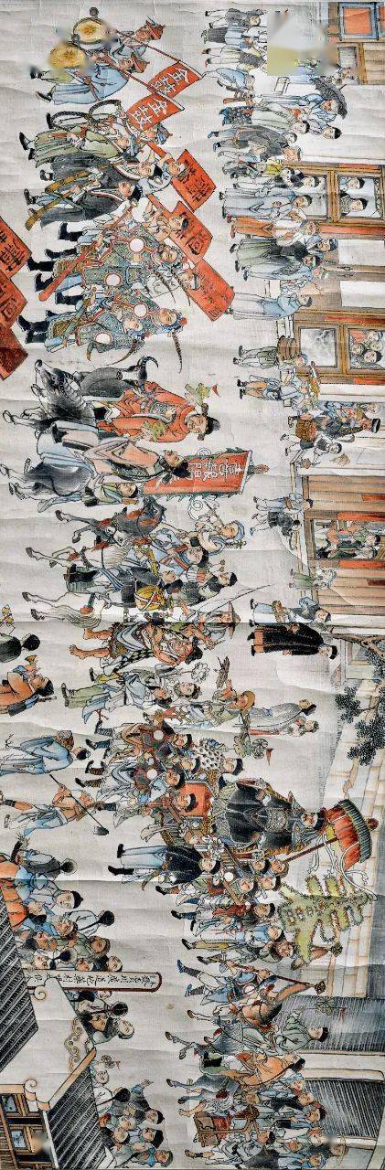 《迎春图》是清代绵竹年画的精品,生动地描绘了清代绵竹县城百姓迎春
