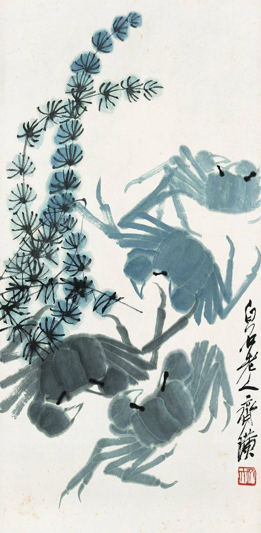 水草螃蟹图 齐白石 67.5cm×34.5cm 北京画院藏