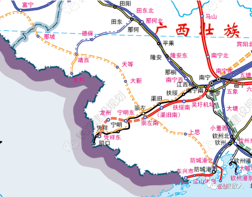 广西至云南沿边铁路初定,设那坡,靖西,天等,大新等站.