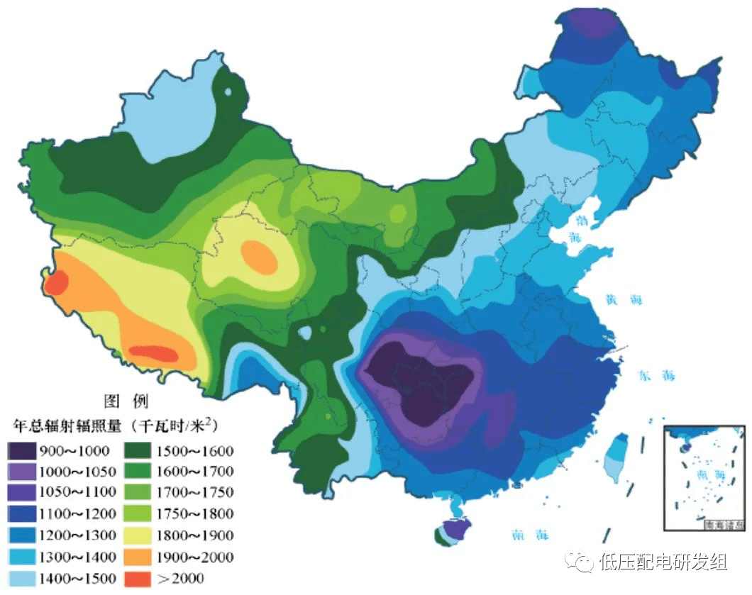 资源可开发潜力巨大,全部陆地面积接收的太阳能辐射能约为1