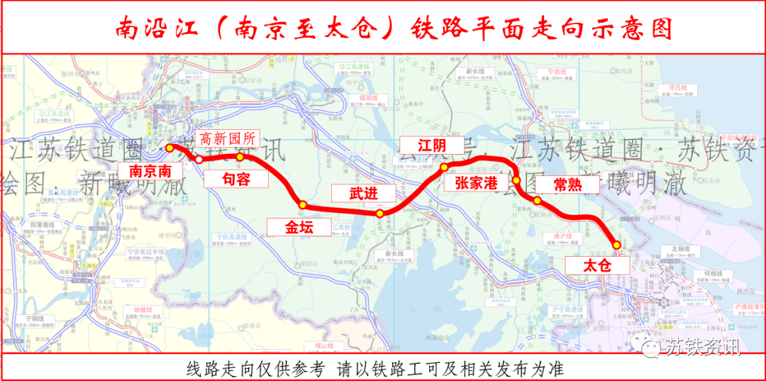 南沿江城际铁路与沪苏通铁路,京沪高铁等线路相连,未来还将直通上海