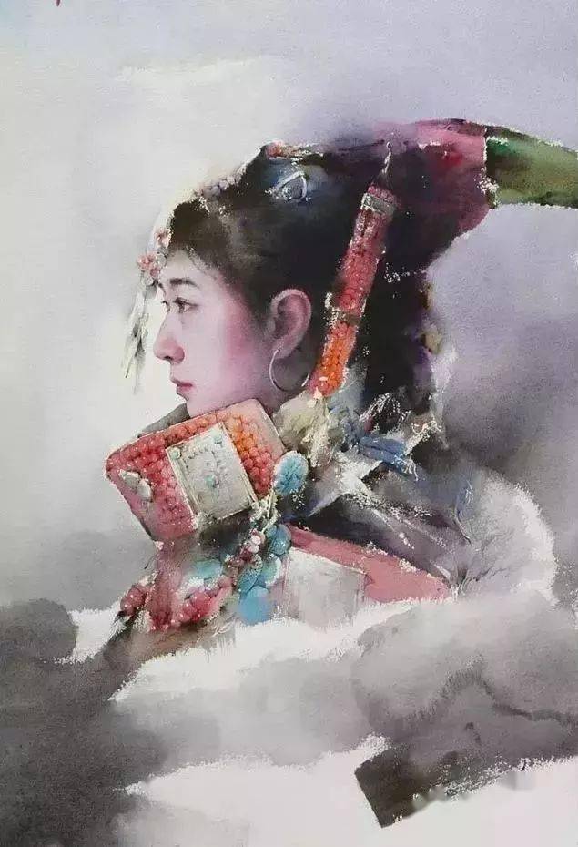 一组超美少数民族的水彩女孩画像,超美!_绘画