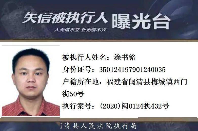 闽清最新一期失信被执行人名单曝光【123期】