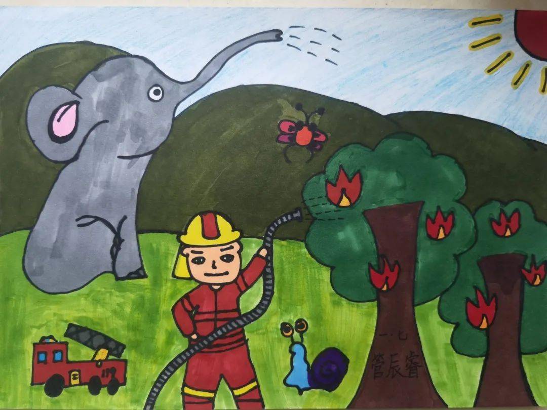 各年级以"森林防火 人人有责"为主题创作了儿童画,手抄报,安全提示语