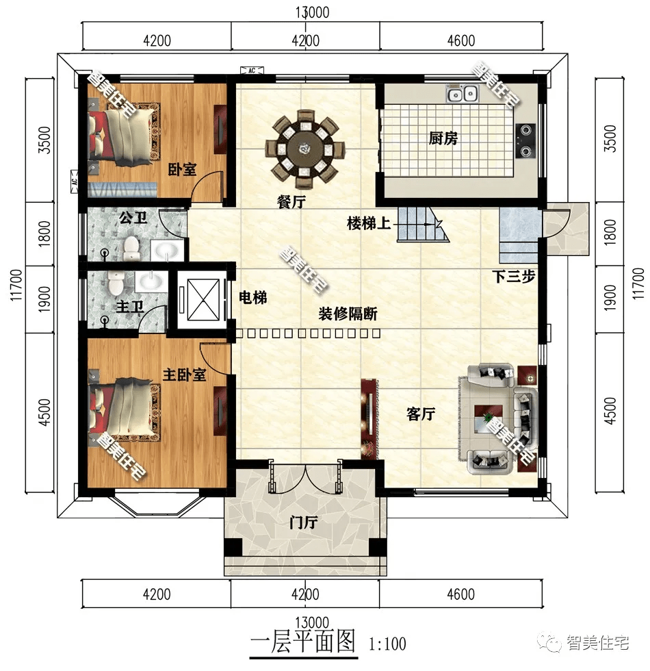 13×11.7米农村别墅,平屋面设计,内置电梯就是上档次