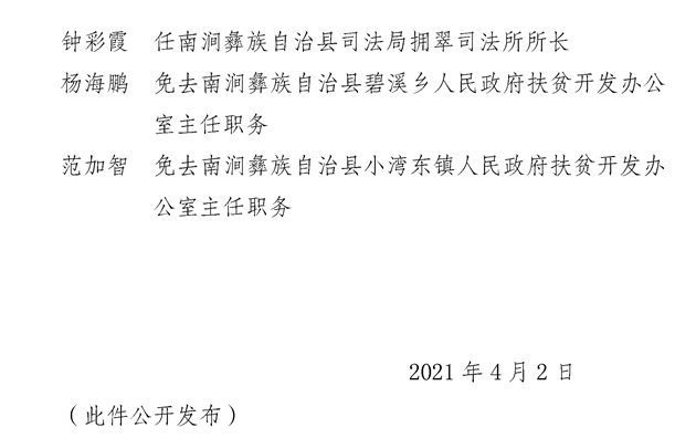 大理州南涧县发布6名同志任免职通知