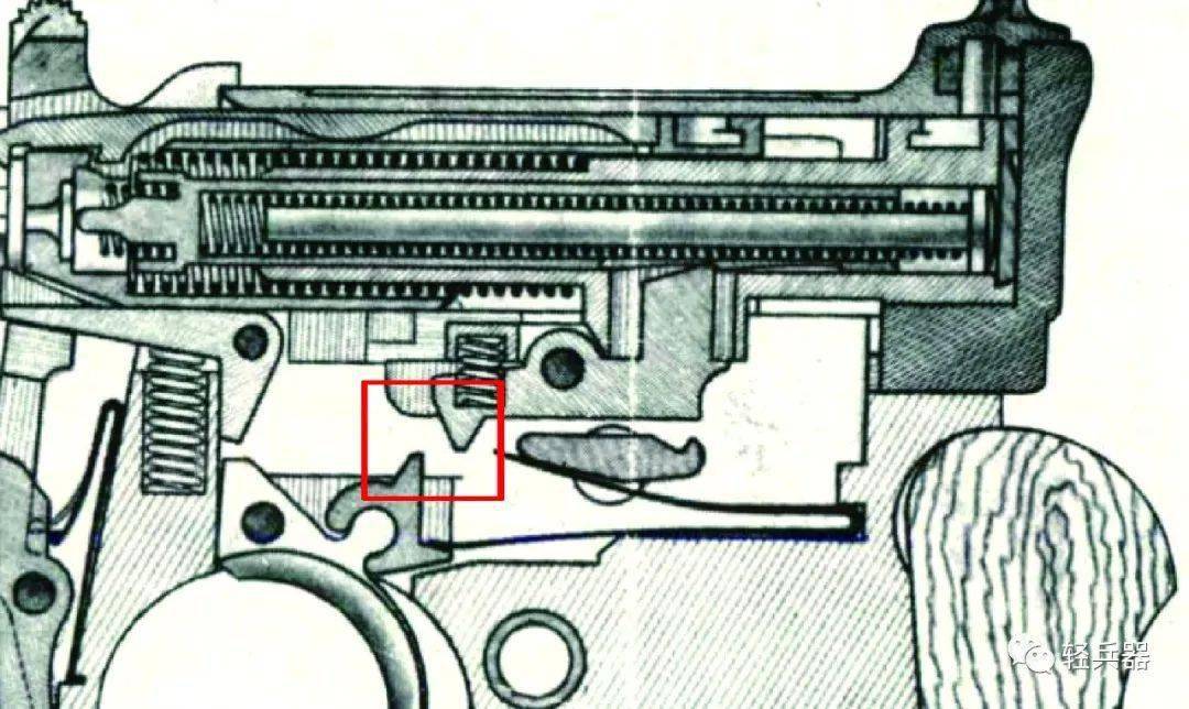 扳机连杆向上顶起阻铁前端,通过杠杆作用迫使阻铁后端下降释放击针,击