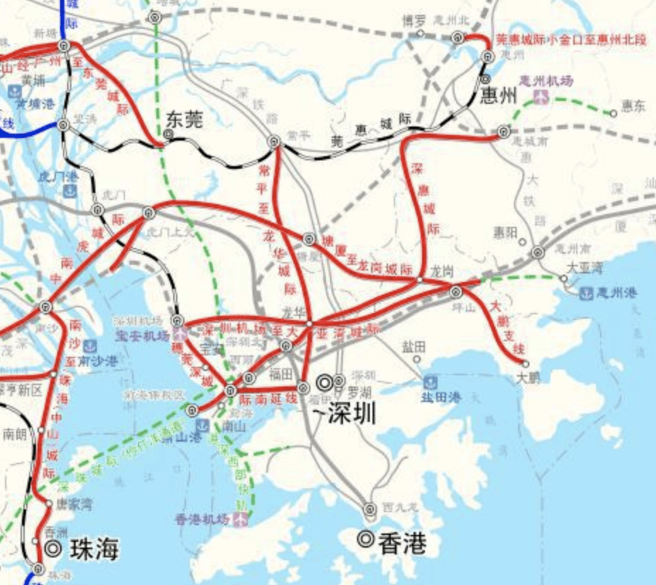 穗莞深城际铁路,深惠城际,深莞增城际,广深中轴城际,深惠城际大鹏支线