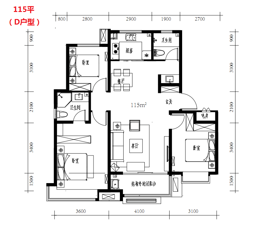 户型面积为95平,105平,115平,135平,均价16500元/平米.