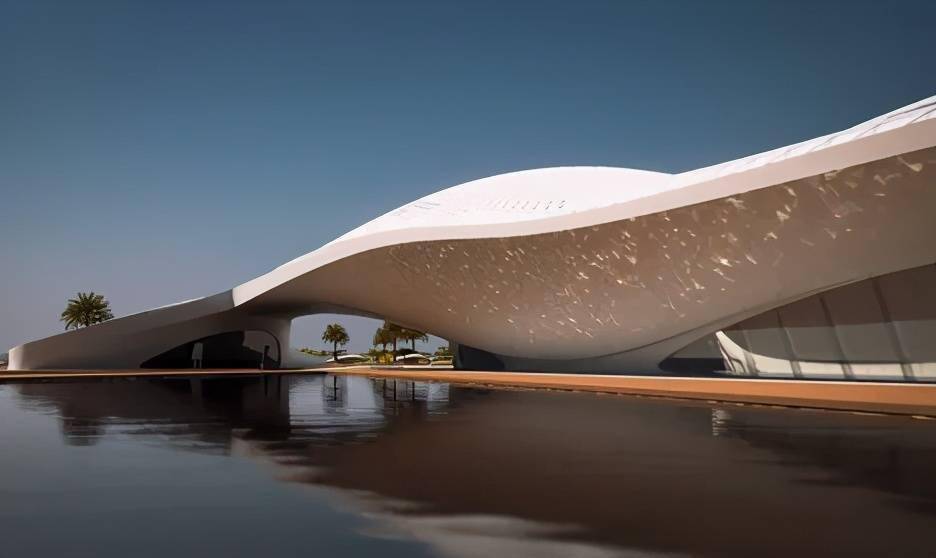 该建筑的设计概念来自已故建筑师扎哈·哈迪德,曲线型的外壳与沙漠