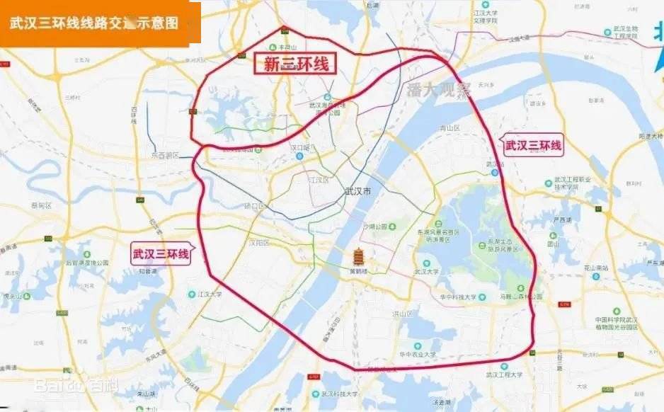 图:武汉新三环示意图,来源网络 如此一来,除东西湖的金银湖,金银潭外