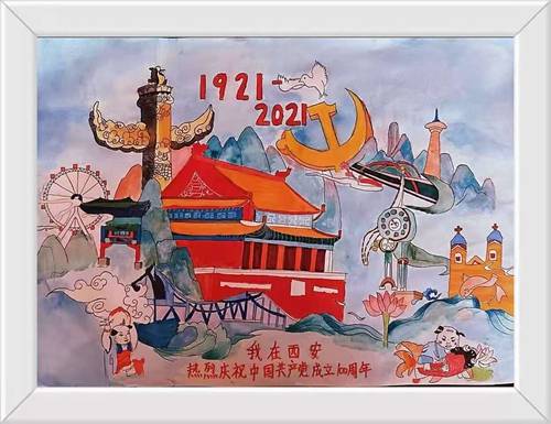 手工书画作品创作过程中,学生们对中国共产党建党100年的丰功伟绩有了