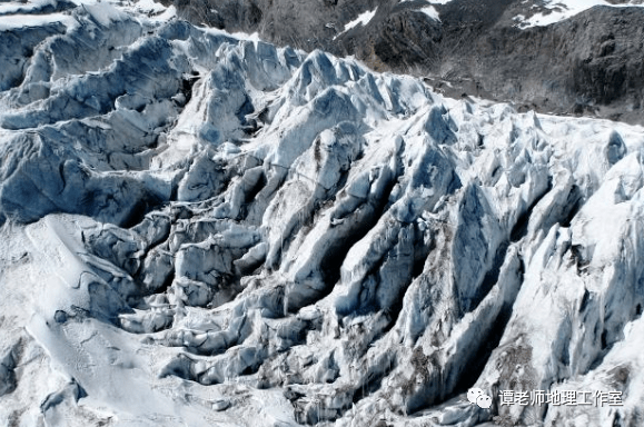 山岳冰川地貌按海拔高度可分为:雪线以上为冰斗,角峰,刃脊分布的冰川
