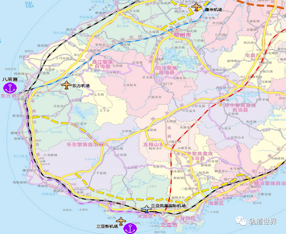 海南省"十四五"综合交通运输规划图 推进海口至三亚铁路纵向通道