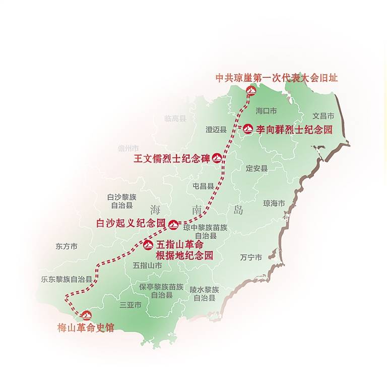 海南红色旅游资源——中线线路图