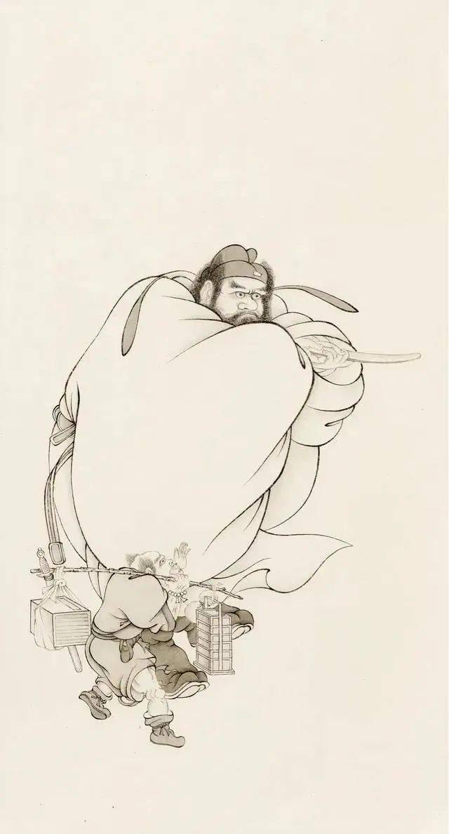 今天分享一组佛画家吕布先生的白描作品,这是 一组钟馗圣君和文人画