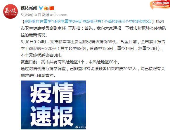 感染者|扬州共有重型14例危重型2例 1个高风险66个中风险地区